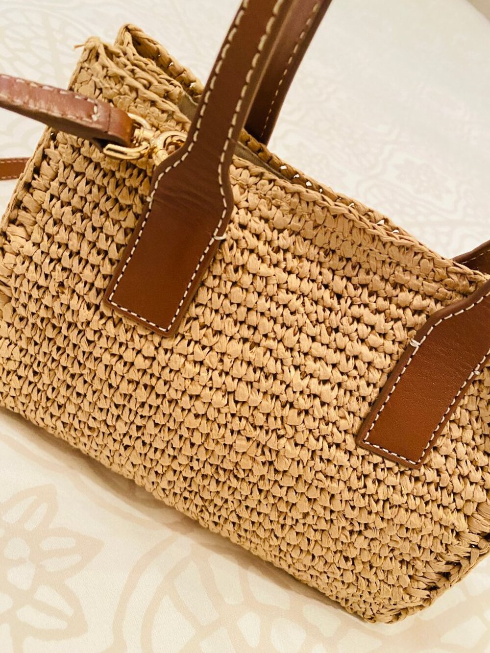 NWT J. Crew Palma Raffia Top-Handle Crossbody Bag Handknotted in Straw & Leather - Picture 13 of 16